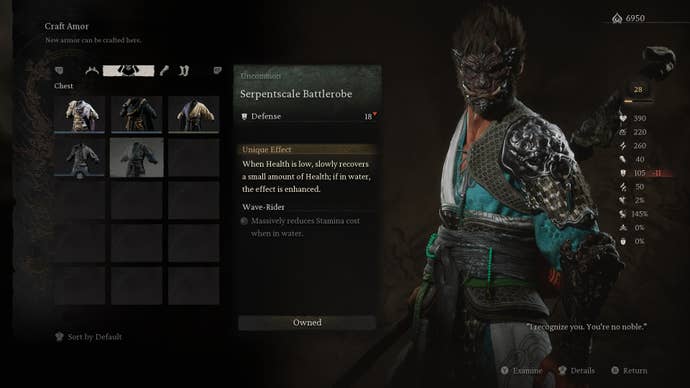 The player looks at crafting armor in Black Myth Wukong