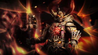 Diablo 4 Season 4 header image featuring a very annoyed, large demon wielding a sword, sheathed in flame.