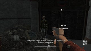 The player (unintentionally) aims their gun at Archie while speaking to themin Fallout 4 mod, Fallout London