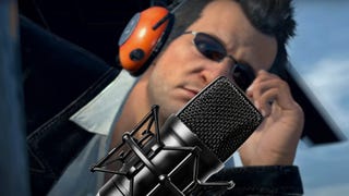 Frank West in the Dead Rising Deluxe Remaster next to a mic.