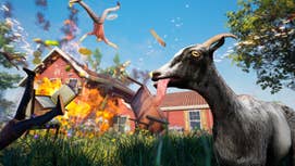 A goat causing chaos in Goat Simulator: Remastered.