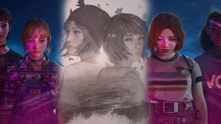 The four main protagonists from Lost Records: Bloom & Rage (Nora and Kat on the left, Swann and Autumn on the right) with Chloe and Max from Life is Strange intercut in the middle.