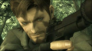 A close-up of Snake in Metal Gear Solid 3: he is in the forest, and has camoflage paint on his face.