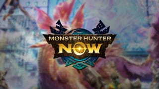 Monster Hunter Now logo over a slightly blurred picture of Mizutsune