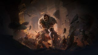 A warrior in promotional artwork for Path of Exile 2 can be seen smashing their weapon into the ground