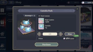 The in-game shop screen in Sword of Convallaria showing a Castalia bundle.