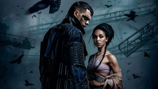 A poster for The Crow 2024 showing the main character Eric stood with Shelly, crows flying everywhere.